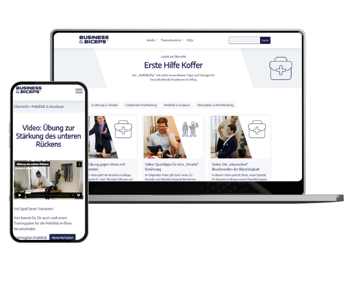 Mockups der Business & Biceps E-Learning Plattform